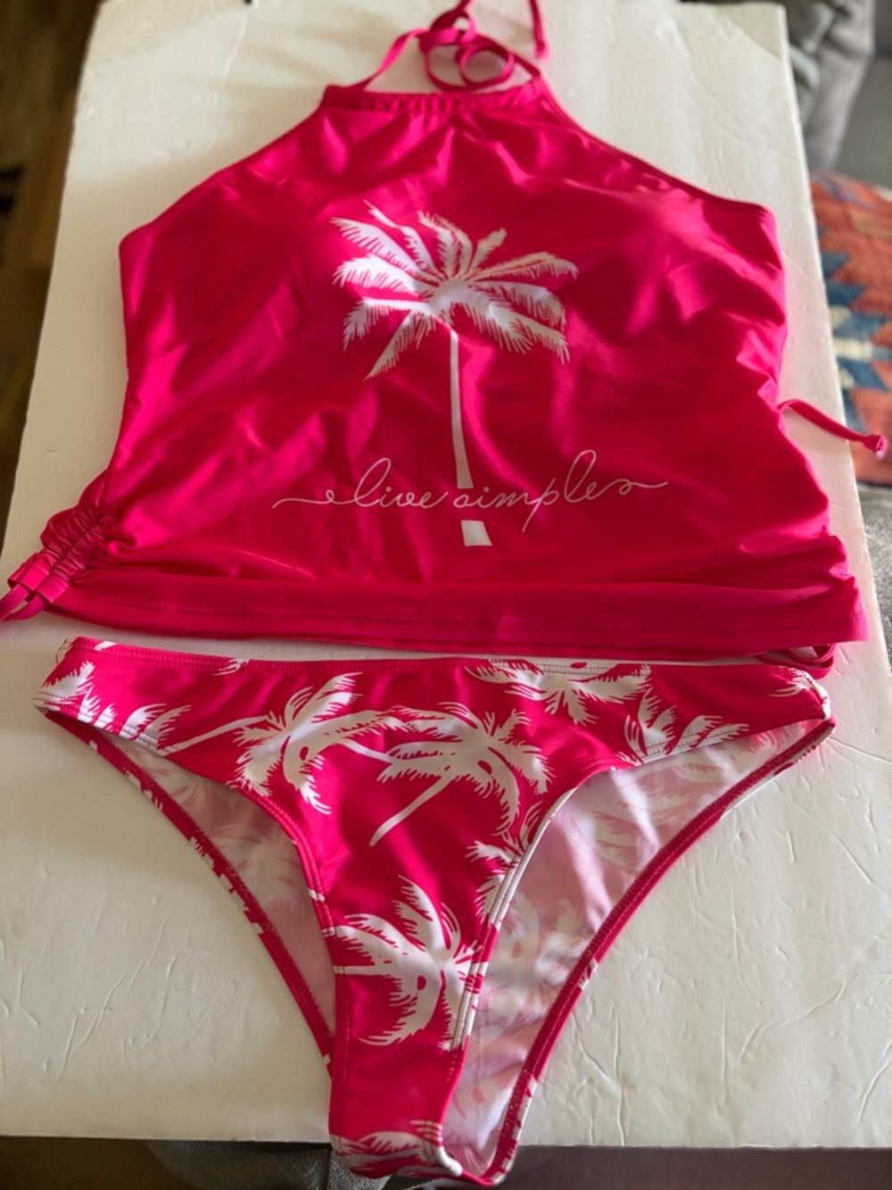Simple Women’s Hot Pink Palm-Print Tankini Set